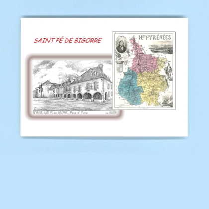 Cartes Postales impression Noir avec dpartement sur la ville de ST PE DE BIGORRE Titre : place et mairie
