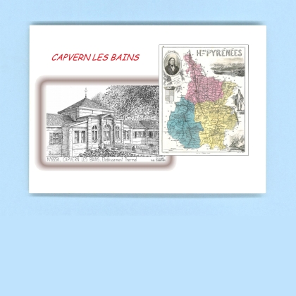 Cartes Postales impression Noir avec dpartement sur la ville de CAPVERN LES BAINS Titre : etablissement thermal