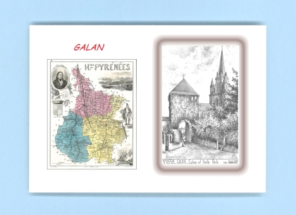 Cartes Postales impression Noir avec dpartement sur la ville de GALAN Titre : eglise et vieille porte