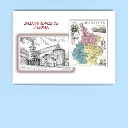 Cartes Postales impression Noir avec dpartement sur la ville de STE MARIE DE CAMPAN Titre : eglise