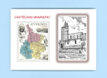 Cartes Postales impression Noir avec dpartement sur la ville de CASTELNAU MAGNOAC Titre : eglise
