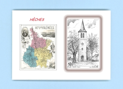 Cartes Postales impression Noir avec dpartement sur la ville de HECHES Titre : eglise