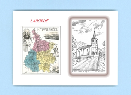 Cartes Postales impression Noir avec dpartement sur la ville de LABORDE Titre : eglise
