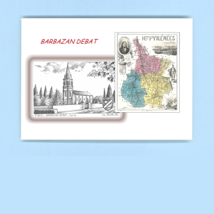 Cartes Postales impression Noir avec dpartement sur la ville de BARBAZAN DEBAT Titre : eglise