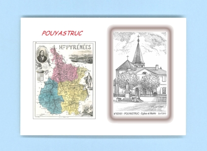 Cartes Postales impression Noir avec dpartement sur la ville de POUYASTRUC Titre : eglise et mairie