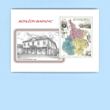 Cartes Postales impression Noir avec dpartement sur la ville de MONLEON MAGNOAC Titre : mairie