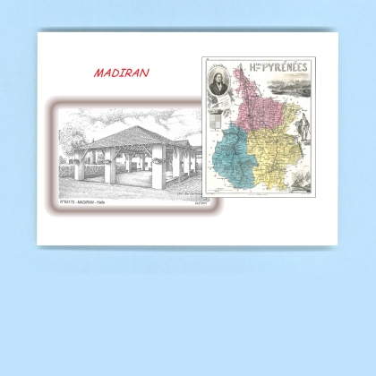 Cartes Postales impression Noir avec dpartement sur la ville de MADIRAN Titre : halle