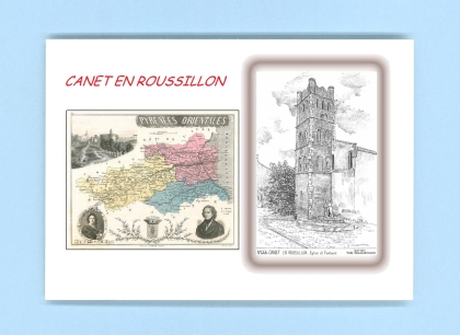 Cartes Postales impression Noir avec dpartement sur la ville de CANET EN ROUSSILLON Titre : eglise et fontaine