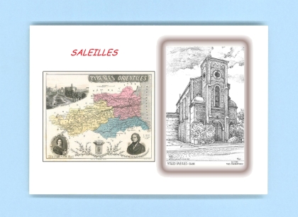 Cartes Postales impression Noir avec dpartement sur la ville de SALEILLES Titre : eglise