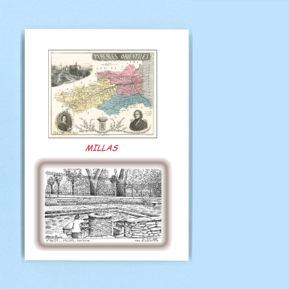Cartes Postales impression Noir avec dpartement sur la ville de MILLAS Titre : fontaine