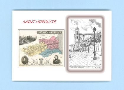 Cartes Postales impression Noir avec dpartement sur la ville de ST HIPPOLYTE Titre : eglise