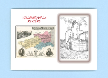 Cartes Postales impression Noir avec dpartement sur la ville de VILLENEUVE LA RIVIERE Titre : eglise