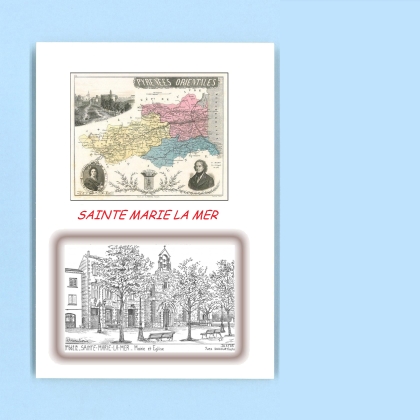 Cartes Postales impression Noir avec dpartement sur la ville de STE MARIE LA MER Titre : mairie et eglise