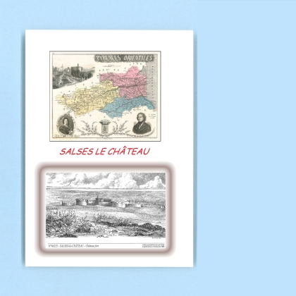 Cartes Postales impression Noir avec dpartement sur la ville de SALSES LE CHATEAU Titre : chateau fort