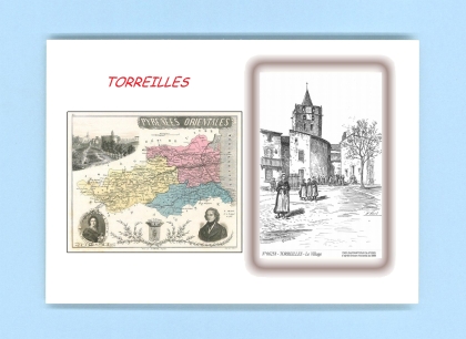 Cartes Postales impression Noir avec dpartement sur la ville de TORREILLES Titre : le village
