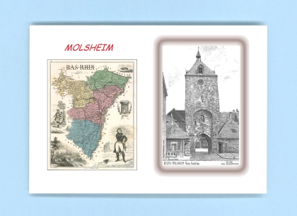 Cartes Postales impression Noir avec dpartement sur la ville de MOLSHEIM Titre : porte fortifiee