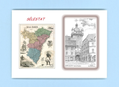 Cartes Postales impression Noir avec dpartement sur la ville de SELESTAT Titre : tour des chevaliers