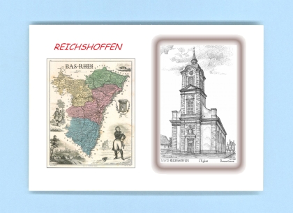 Cartes Postales impression Noir avec dpartement sur la ville de REICHSHOFFEN Titre : eglise
