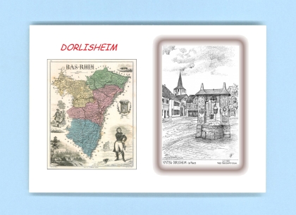 Cartes Postales impression Noir avec dpartement sur la ville de DORLISHEIM Titre : la place