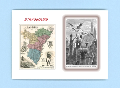 Cartes Postales impression Noir avec dpartement sur la ville de STRASBOURG Titre : nid de cigognes