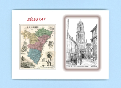 Cartes Postales impression Noir avec dpartement sur la ville de SELESTAT Titre : cathedrale st georges
