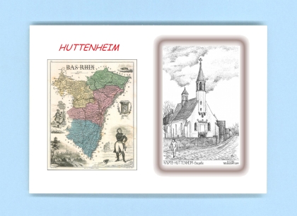 Cartes Postales impression Noir avec dpartement sur la ville de HUTTENHEIM Titre : chapelle