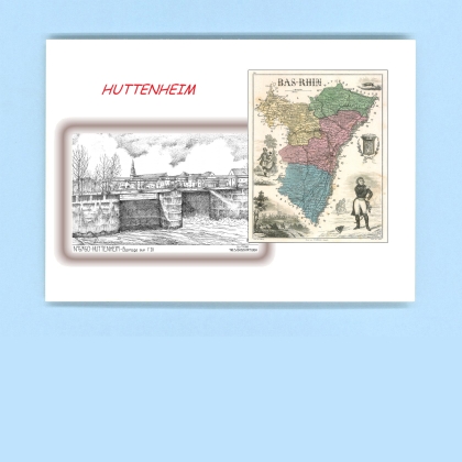 Cartes Postales impression Noir avec dpartement sur la ville de HUTTENHEIM Titre : barrage sur l ill
