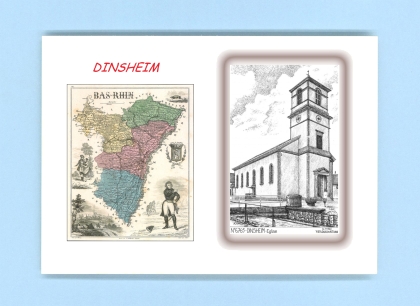 Cartes Postales impression Noir avec dpartement sur la ville de DINSHEIM Titre : eglise
