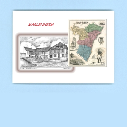 Cartes Postales impression Noir avec dpartement sur la ville de MARLENHEIM Titre : mairie