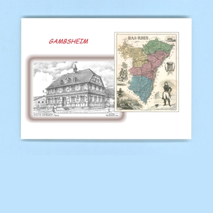Cartes Postales impression Noir avec dpartement sur la ville de GAMBSHEIM Titre : mairie