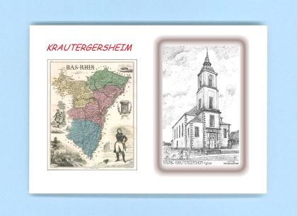 Cartes Postales impression Noir avec dpartement sur la ville de KRAUTERGERSHEIM Titre : eglise