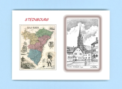 Cartes Postales impression Noir avec dpartement sur la ville de STEINBOURG Titre : eglise