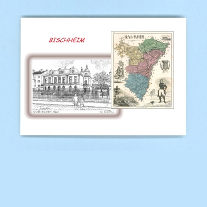 Cartes Postales impression Noir avec dpartement sur la ville de BISCHHEIM Titre : mairie