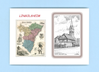 Cartes Postales impression Noir avec dpartement sur la ville de LINGOLSHEIM Titre : eglise