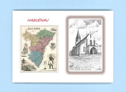Cartes Postales impression Noir avec dpartement sur la ville de HAGUENAU Titre : eglise st nicolas