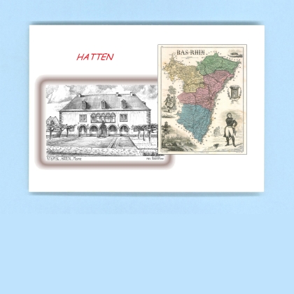 Cartes Postales impression Noir avec dpartement sur la ville de HATTEN Titre : mairie