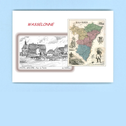 Cartes Postales impression Noir avec dpartement sur la ville de WASSELONNE Titre : place du marche
