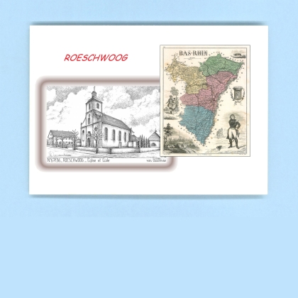 Cartes Postales impression Noir avec dpartement sur la ville de ROESCHWOOG Titre : eglise et ecole