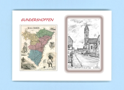 Cartes Postales impression Noir avec dpartement sur la ville de GUNDERSHOFFEN Titre : rue de l eglise