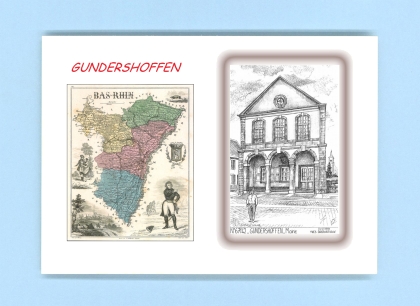 Cartes Postales impression Noir avec dpartement sur la ville de GUNDERSHOFFEN Titre : mairie