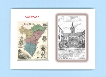Cartes Postales impression Noir avec dpartement sur la ville de OBERNAI Titre : hotel de ville