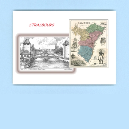 Cartes Postales impression Noir avec dpartement sur la ville de STRASBOURG Titre : ponts couverts