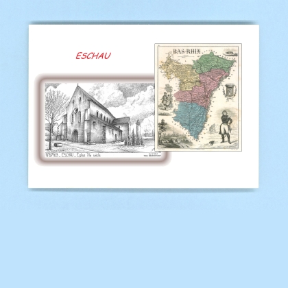 Cartes Postales impression Noir avec dpartement sur la ville de ESCHAU Titre : eglise XIeme siecle