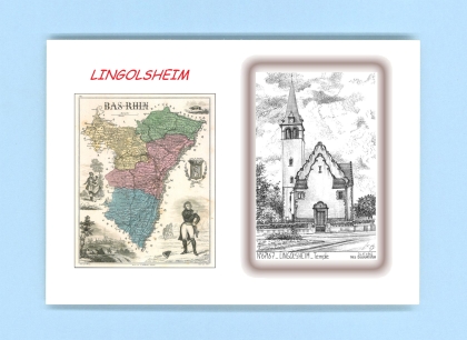 Cartes Postales impression Noir avec dpartement sur la ville de LINGOLSHEIM Titre : temple