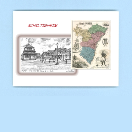 Cartes Postales impression Noir avec dpartement sur la ville de SCHILTIGHEIM Titre : place de la liberte