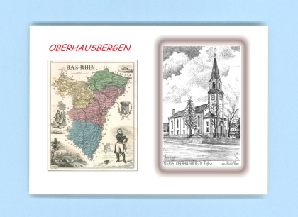 Cartes Postales impression Noir avec dpartement sur la ville de OBERHAUSBERGEN Titre : eglise