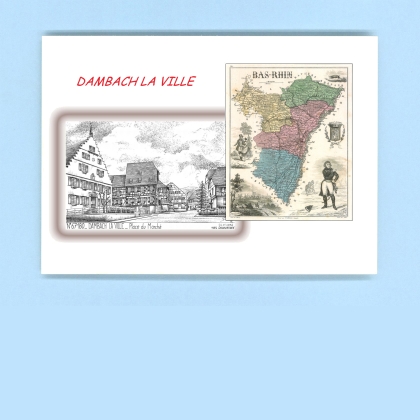 Cartes Postales impression Noir avec dpartement sur la ville de DAMBACH LA VILLE Titre : place du marche