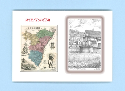 Cartes Postales impression Noir avec dpartement sur la ville de WOLFISHEIM Titre : fontaine