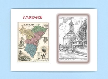 Cartes Postales impression Noir avec dpartement sur la ville de DINGSHEIM Titre : eglise