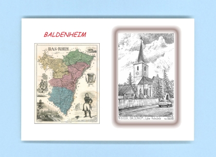 Cartes Postales impression Noir avec dpartement sur la ville de BALDENHEIM Titre : eglise protestante